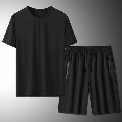 Men's Outdoor Summer Set - Ice Silk T-shirt & Sports Shorts Two-Piece Suit - ForVanity men's sports & entertainment, sports sets Sports Sets