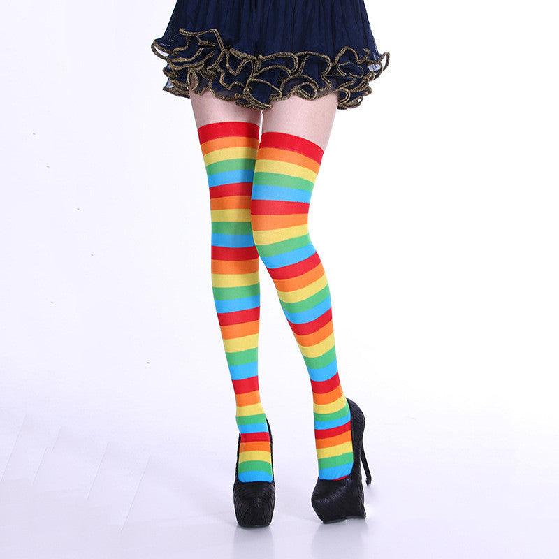 Rainbow Colorful Striped Stockings - Perfect for Parties - ForVanity womens's socks Socks