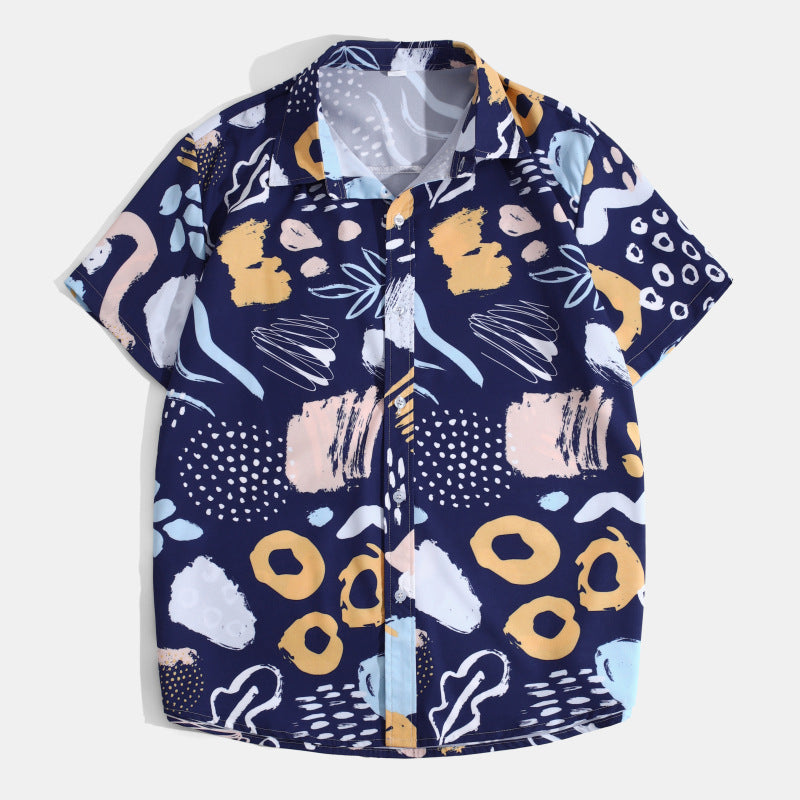 Beach Fashion Ice Silk Floral Shirt - Casual Short Sleeve for Men