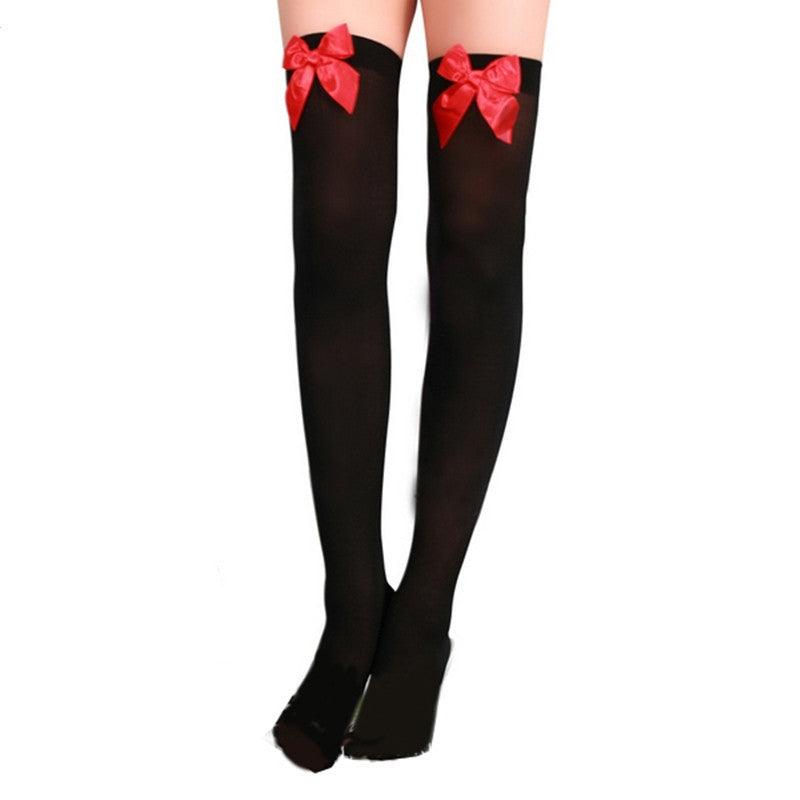 Chic Velvet Bow-Tie Stockings for Women – Multicolor Selection - ForVanity lingerie accessories, Pantyhose & Stockings, women's lingerie Stockings