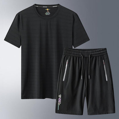 Men's Outdoor Summer Set - Ice Silk T-shirt & Sports Shorts Two-Piece Suit - ForVanity men's sports & entertainment, sports sets Sports Sets