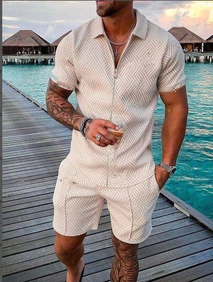 Casual Fashion Men's Polo T-Shirt & Shorts Set - ForVanity Beachwear, men's clothing, men's outfits, men's set, short outfit, Summer Men's Outfit