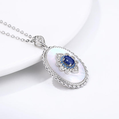 Silver Sapphire Diamond Pendant Chain Necklace - ForVanity Jewellery
