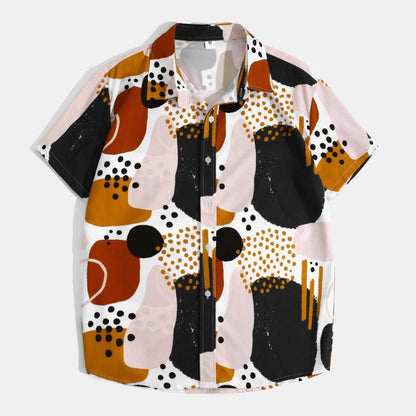 Beach Fashion Digital Print Ice Silk Shirt - Short Sleeve - ForVanity men's clothing, men's shirts Men’s Shirts