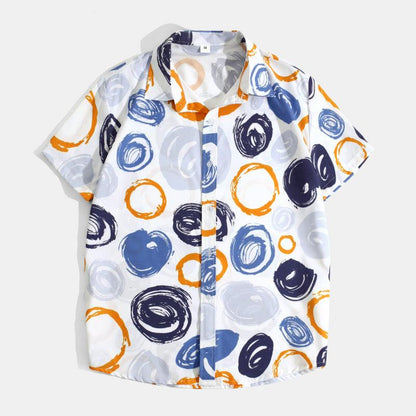 Beach Fashion Digital Print Ice Silk Shirt - Short Sleeve - ForVanity men's clothing, men's shirts Men’s Shirts