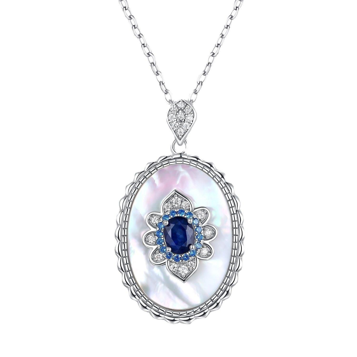 Silver Sapphire Diamond Pendant Chain Necklace - ForVanity Jewellery