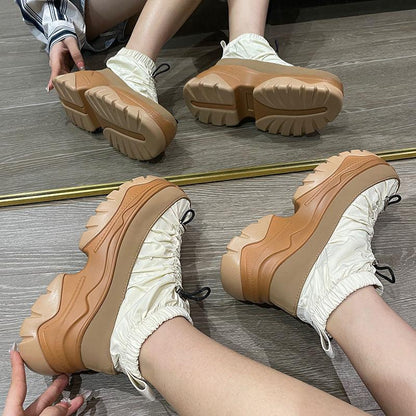 Waterproof Platform Design Retro Fishbone Thick Sole Pleated Sneaker Boots - ForVanity boots, women's shoes Boots