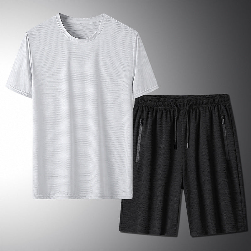Men's Outdoor Summer Set - Ice Silk T-shirt & Sports Shorts Two-Piece Suit