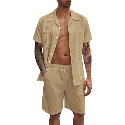 Summer Linen Short Sleeve Shorts Set - Loose Casual Men's Shirt - ForVanity Beachwear, men's clothing, men's outfits, men's set, short outfit, Summer Men's Outfit