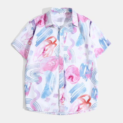 Beach Fashion Digital Print Ice Silk Shirt - Short Sleeve - ForVanity men's clothing, men's shirts Men’s Shirts