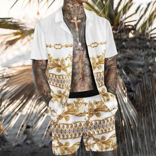 Men's Fashion Leisure Vacation Floral Printed Shirt Set - Stylish Two-Piece Suit