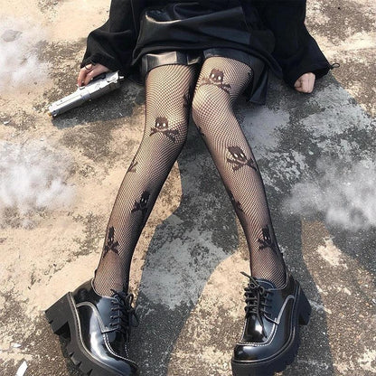 Skull Fishnet Pantyhose - Edgy and Stylish Black Stockings - ForVanity lingerie accessories, Pantyhose & Stockings, women's lingerie Stockings