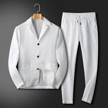 British-Inspired Men's Pleated Leisure Suit - Luxurious and Casual