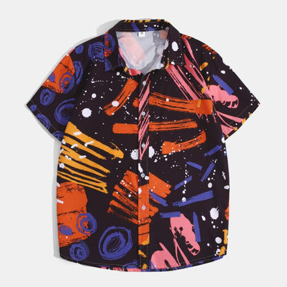 Beach Fashion Digital Print Ice Silk Shirt - Short Sleeve - ForVanity men's clothing, men's shirts Men’s Shirts