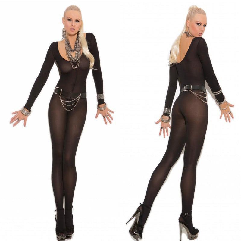 Sheer Long-Sleeve Jumpsuit - Stylish and Comfortable See-Through Stockings - ForVanity lingerie accessories, Pantyhose & Stockings, women's lingerie Pantyhose