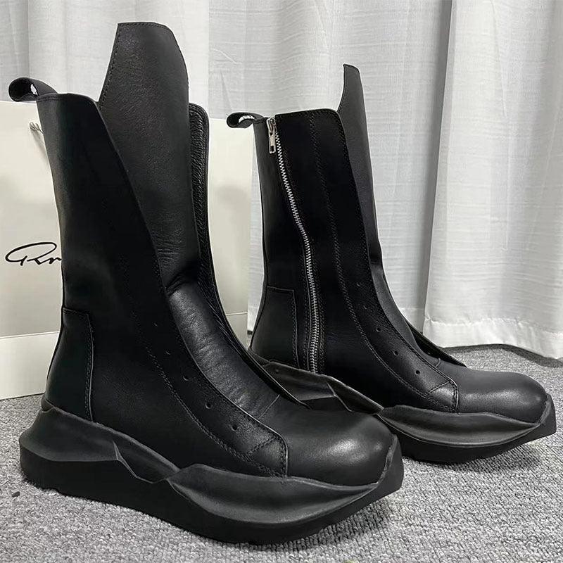 Show Zipper Leather Boots - ForVanity boots, men's shoes Boots