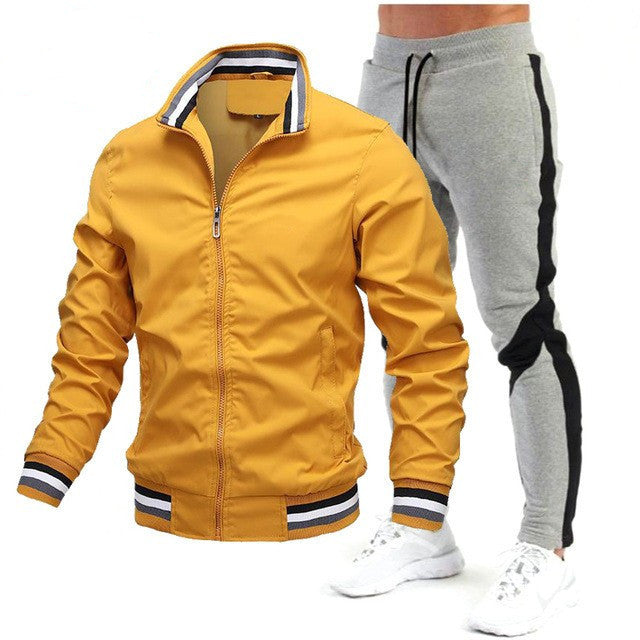 Men's Street Running Sports Jacket and Sweatpants Set - Comfortable and Stylish