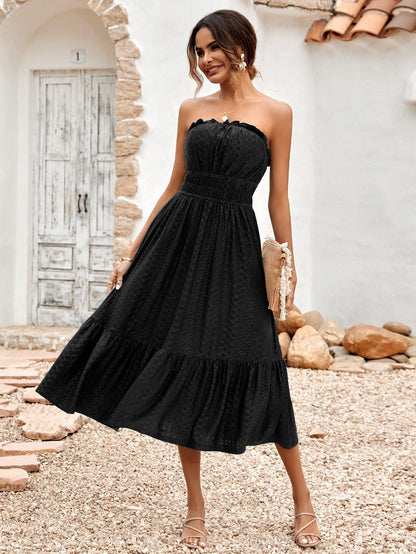 Make a Statement with our Solid Color Ruffled Strapless Midi Dress - ForVanity dress, Summer, Vacation Dress Vacation Dress