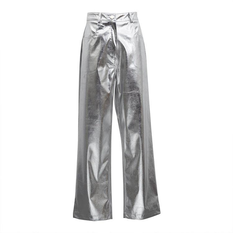 Women's High Waist Reflective Faux Leather Pants - ForVanity pants & capris, women's clothing Pants
