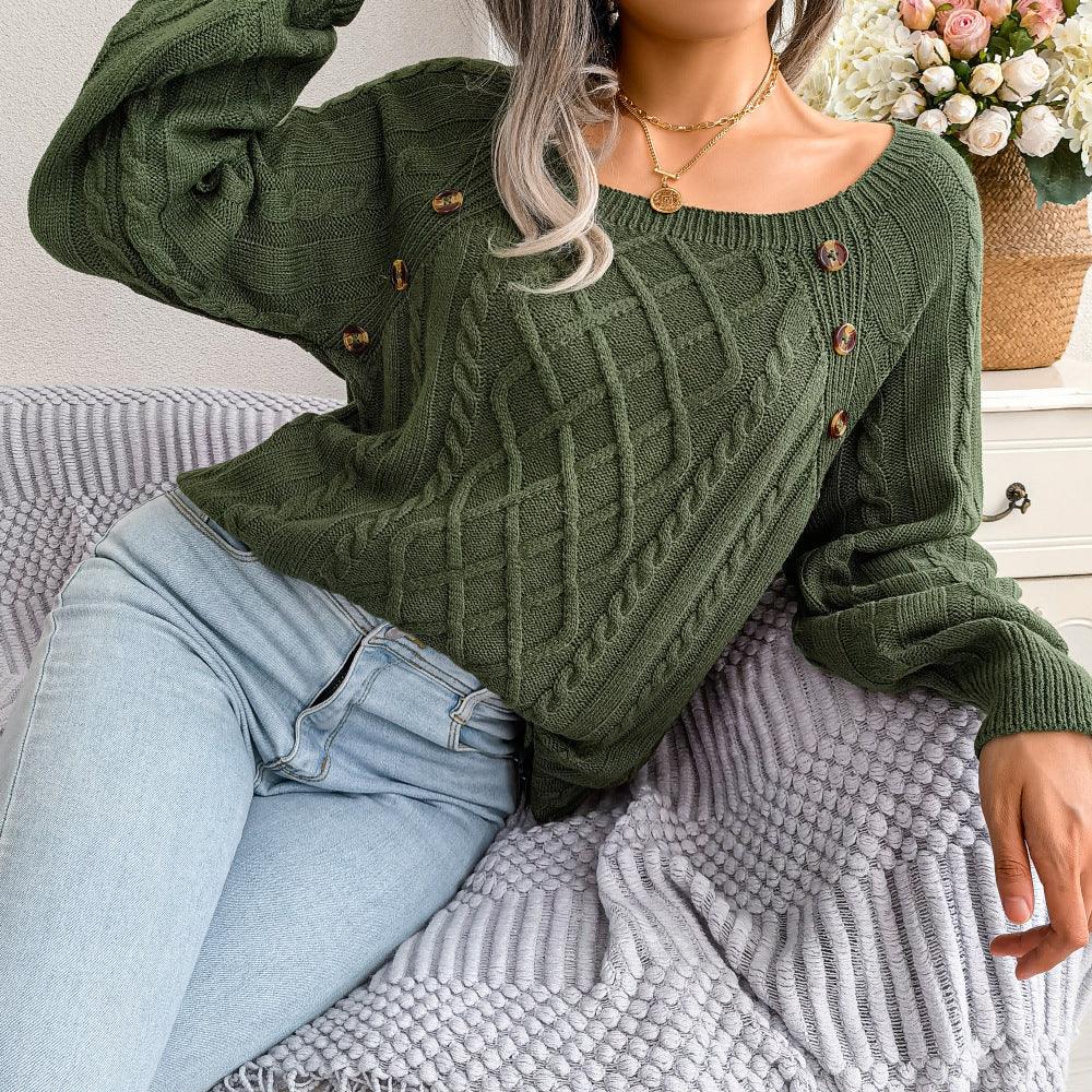 Stay Comfy and Casual with Our Square Collar Knitted Pullover - ForVanity women's clothing, women's knitwear Pullover