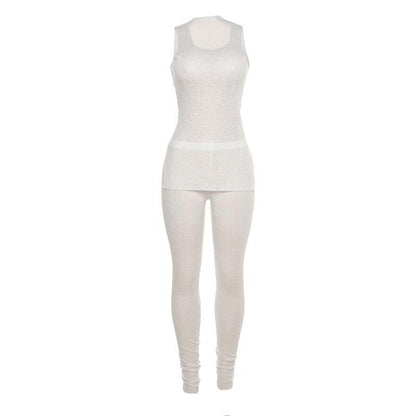 Summer Women's Sleeveless Split T-Shirt & See-Through Trousers Set - ForVanity pant outfit, women's clothing, women's outfits Pants Outfits