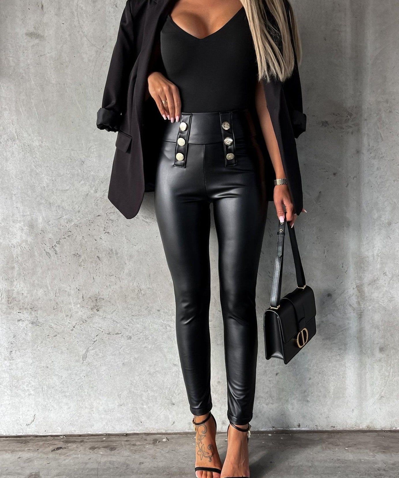 Tight Casual Faux Leather Pants - ForVanity 