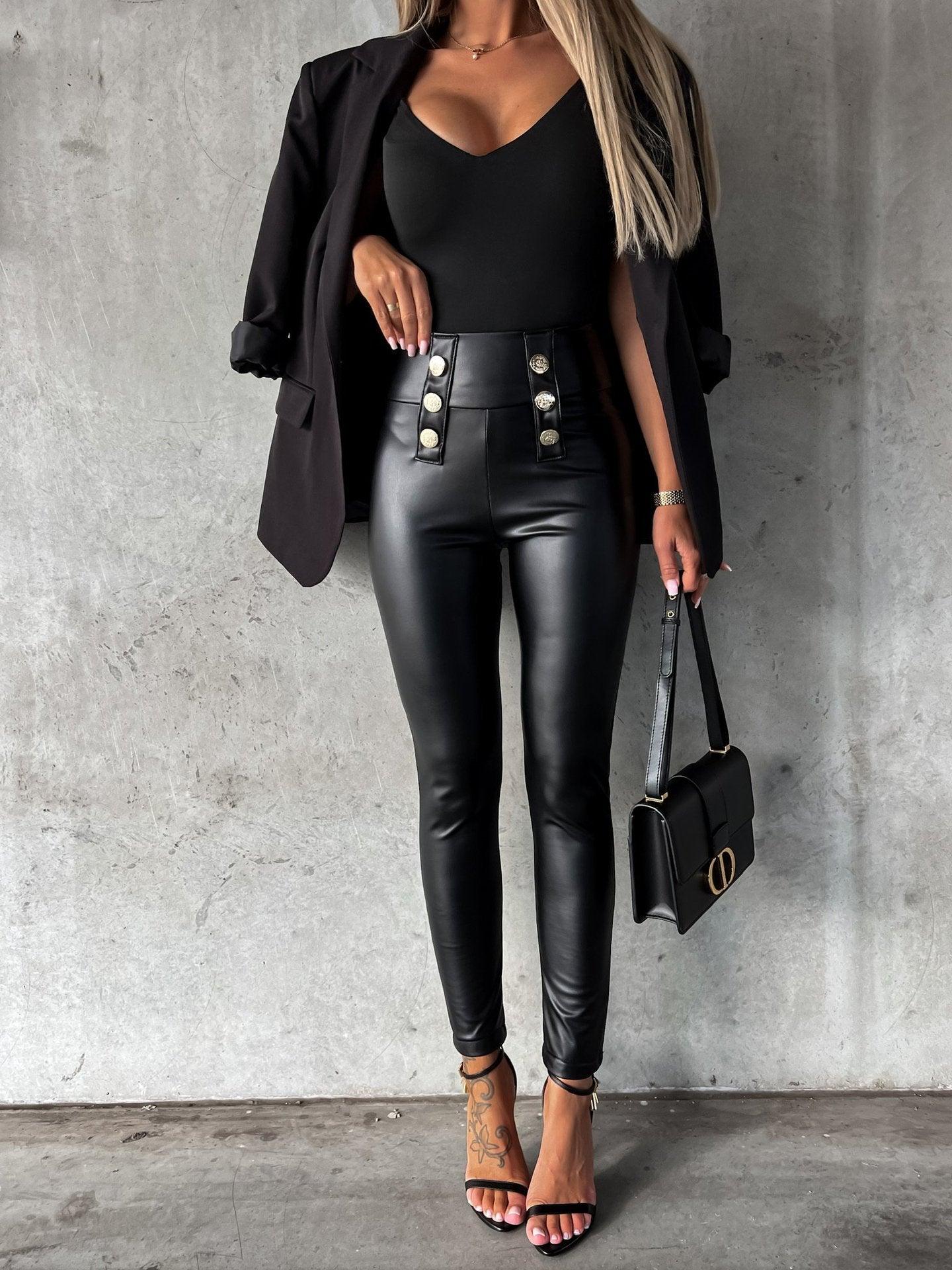 Tight Casual Faux Leather Pants - ForVanity 