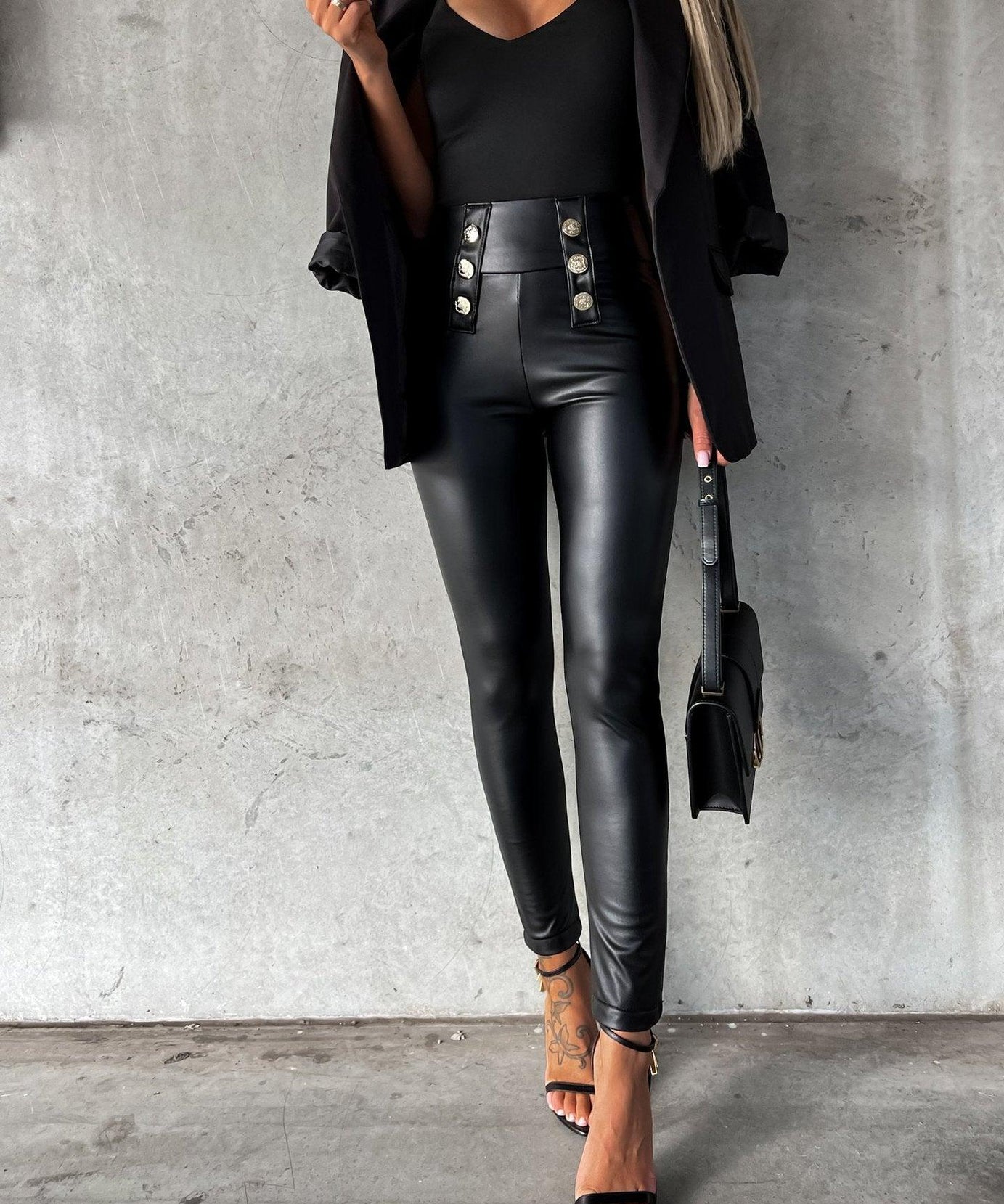 Tight Casual Faux Leather Pants - ForVanity 