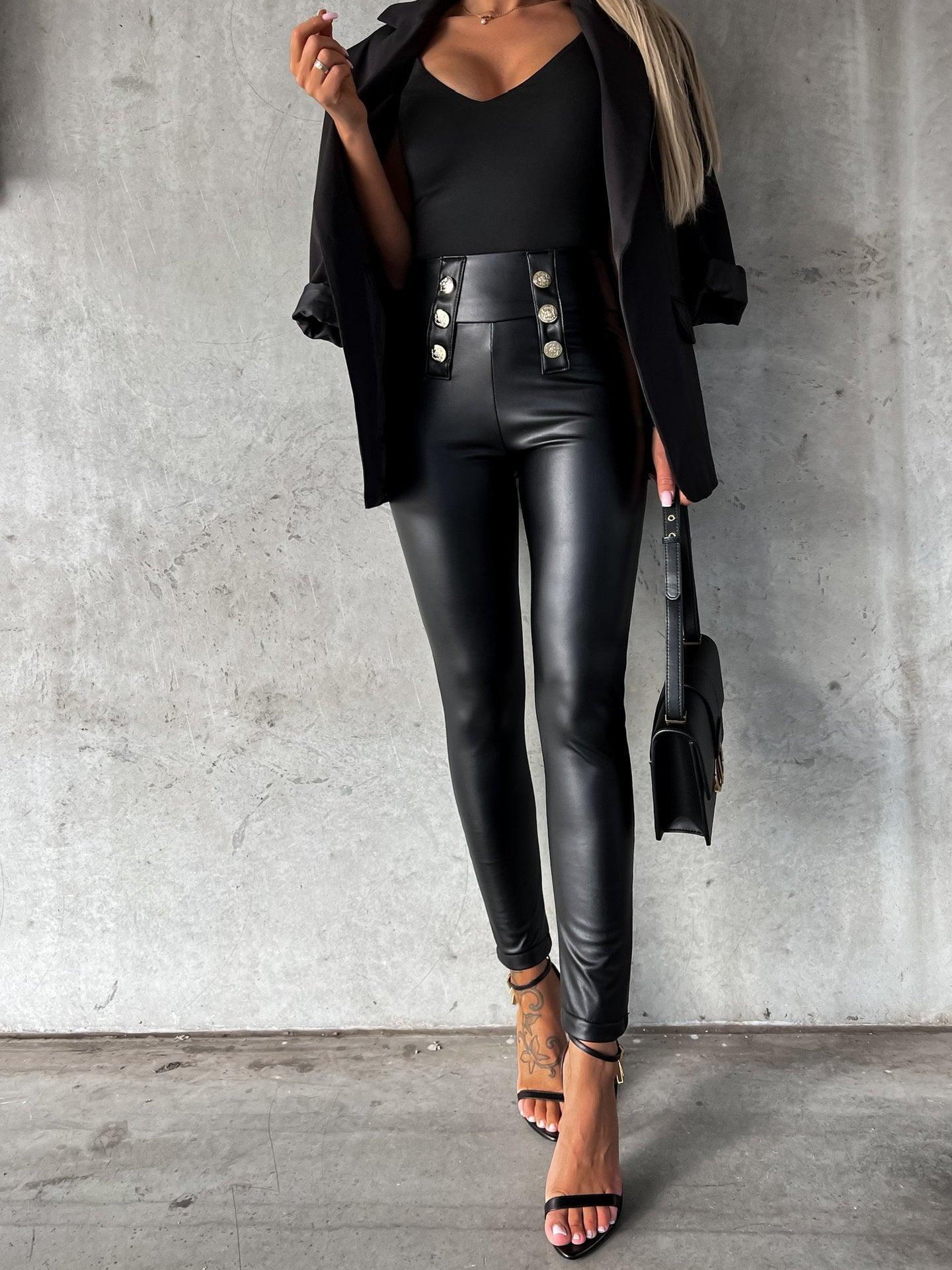 Tight Casual Faux Leather Pants - ForVanity 