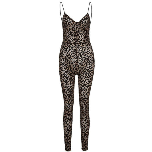 Sexy Animal Print V-Neck Skinny Jumpsuit for Women - ForVanity jumpsuits, Jumpsuits & Rompers, women's clothing Jumpsuits