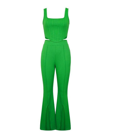 Elegant Sleeveless Vest Split Trousers Summer Casual Outfit with Boning Detail - ForVanity pant outfit, women's outfits Pants Outfits