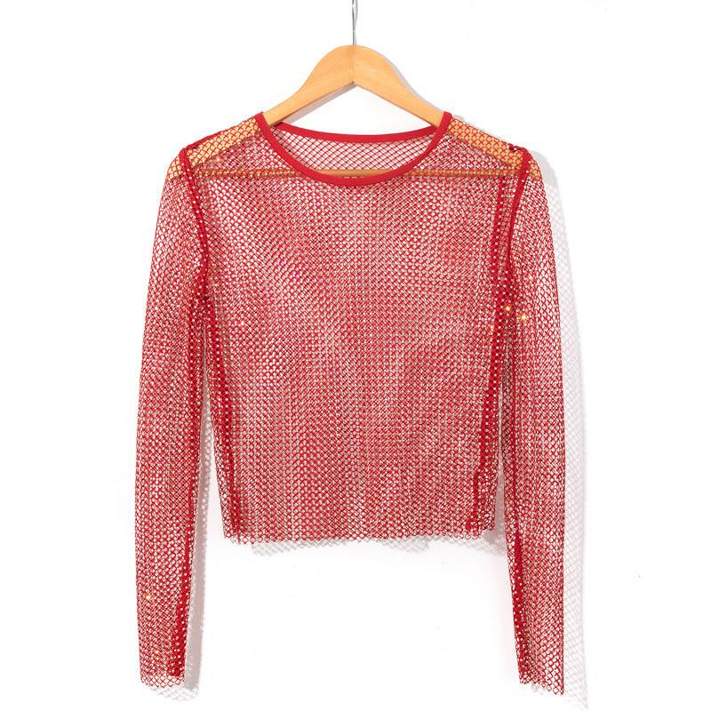 Sexy Fishnet Nightclub Top with Rhinestone Embellishments - ForVanity tops & tees, women's clothing Shirts & Tops