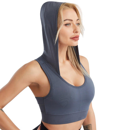 Sporty Slim Fit Hooded Nude Feel Workout Bra - ForVanity tops & tees, women's sports & entertainment Sports Top