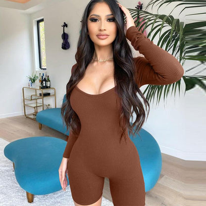 Solid Color Slim Fit Hip Raise Sexy and Stylish Romper - ForVanity jumpsuits, Rompers, women's clothing Rompers