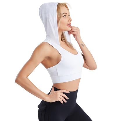 Sporty Slim Fit Hooded Nude Feel Workout Bra - ForVanity tops & tees, women's sports & entertainment Sports Top
