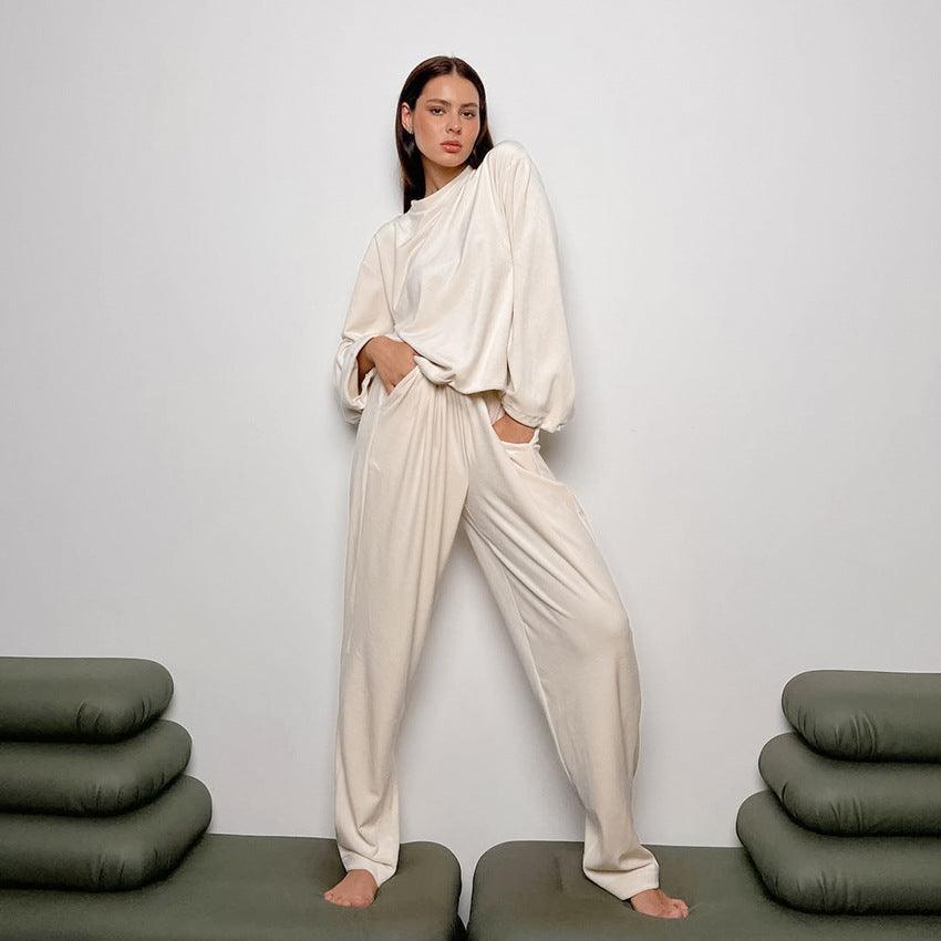 Comfortable Velvet Pure Color Lounge Set for Women - ForVanity loungewear, women's clothing Loungewear
