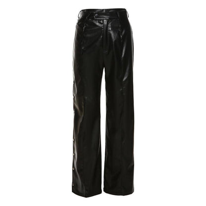 Women's High Waist Slit Faux Leather Casual Pants - ForVanity pants & capris, women's clothing Pants