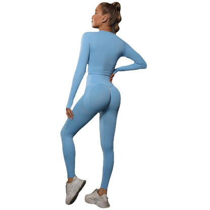 Sporty Seamless Pleated Peach Skinny Hip Lift Yoga Suit - ForVanity sports sets, women's sports & entertainment Sports Sets
