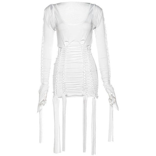 Long-Sleeved Crop Top and Ripped Woven Hip Skirt Solid Color Two-Piece Set - ForVanity skirt outfit, women's outfits Skirt Outfit