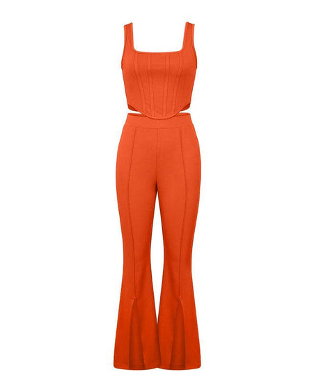 Elegant Sleeveless Vest Split Trousers Summer Casual Outfit with Boning Detail - ForVanity pant outfit, women's outfits Pants Outfits