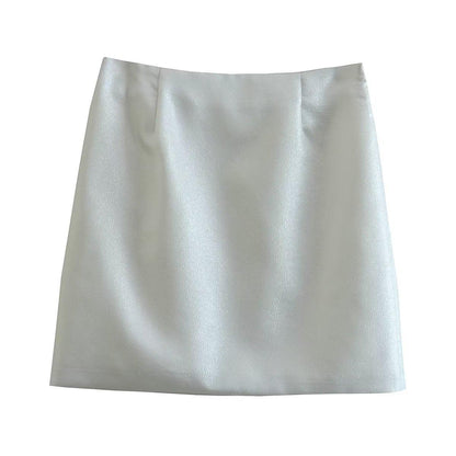 Women's Elegant Glossy Short Blazer Glossy Mid Length Skirt Suit - ForVanity skirt suit, women's clothing, women's suits Skirt Suits