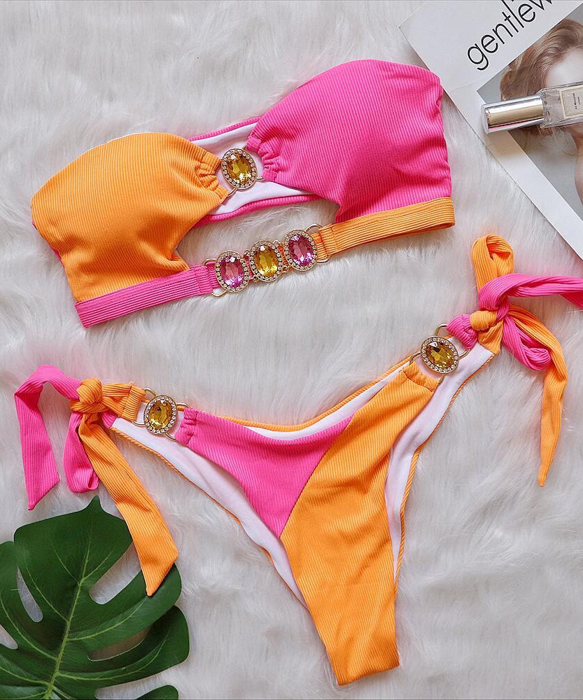 Boho & Vacation Removable Chest Pad Crystal Diamond Bikini Swimsuit - ForVanity swimwear, women's lingerie, women's swimwear Swimwear