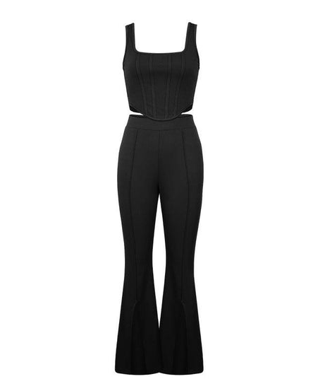 Elegant Sleeveless Vest Split Trousers Summer Casual Outfit with Boning Detail - ForVanity pant outfit, women's outfits Pants Outfits