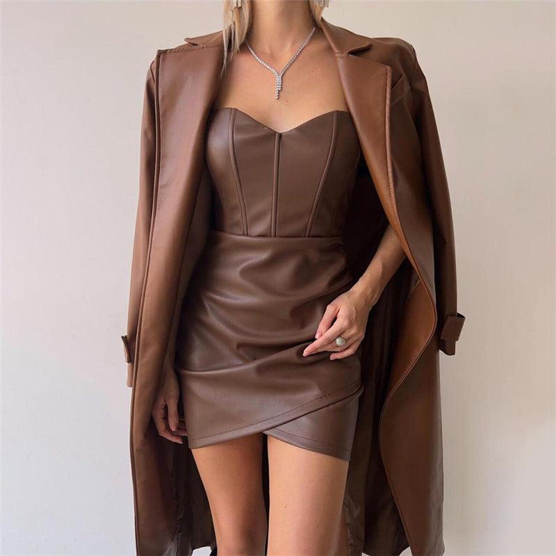Sexy Strapless Faux Leather Club Dress: Unleash Your Summer Vibe - ForVanity dress, leather, Leather Dress Leather Dress