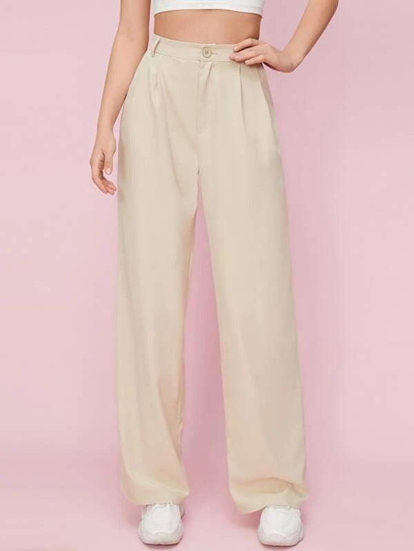 Solid Color High Rise Zipper Straight Leg Pants for Women - ForVanity pants & capris, women's clothing Pants
