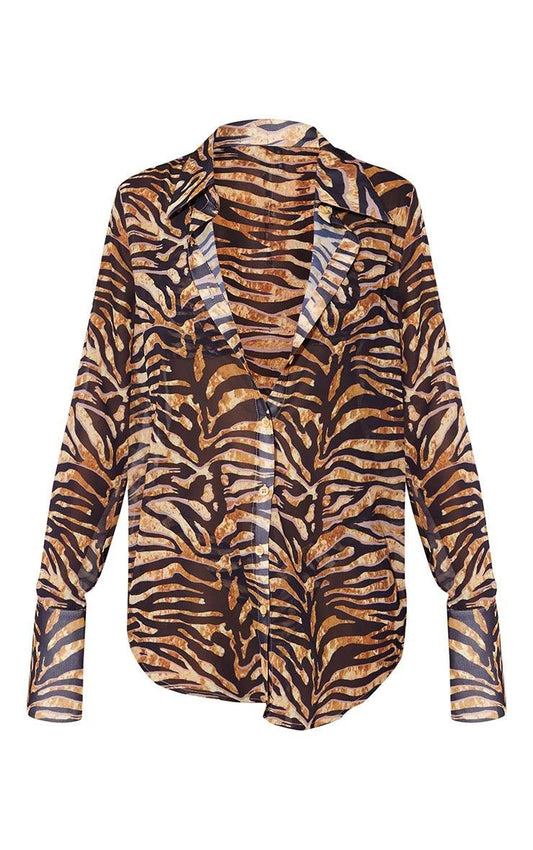 Make a Statement with Our Sexy Animal Print Loose Drape Shirt - ForVanity blouses & shirts, women's clothing Shirts