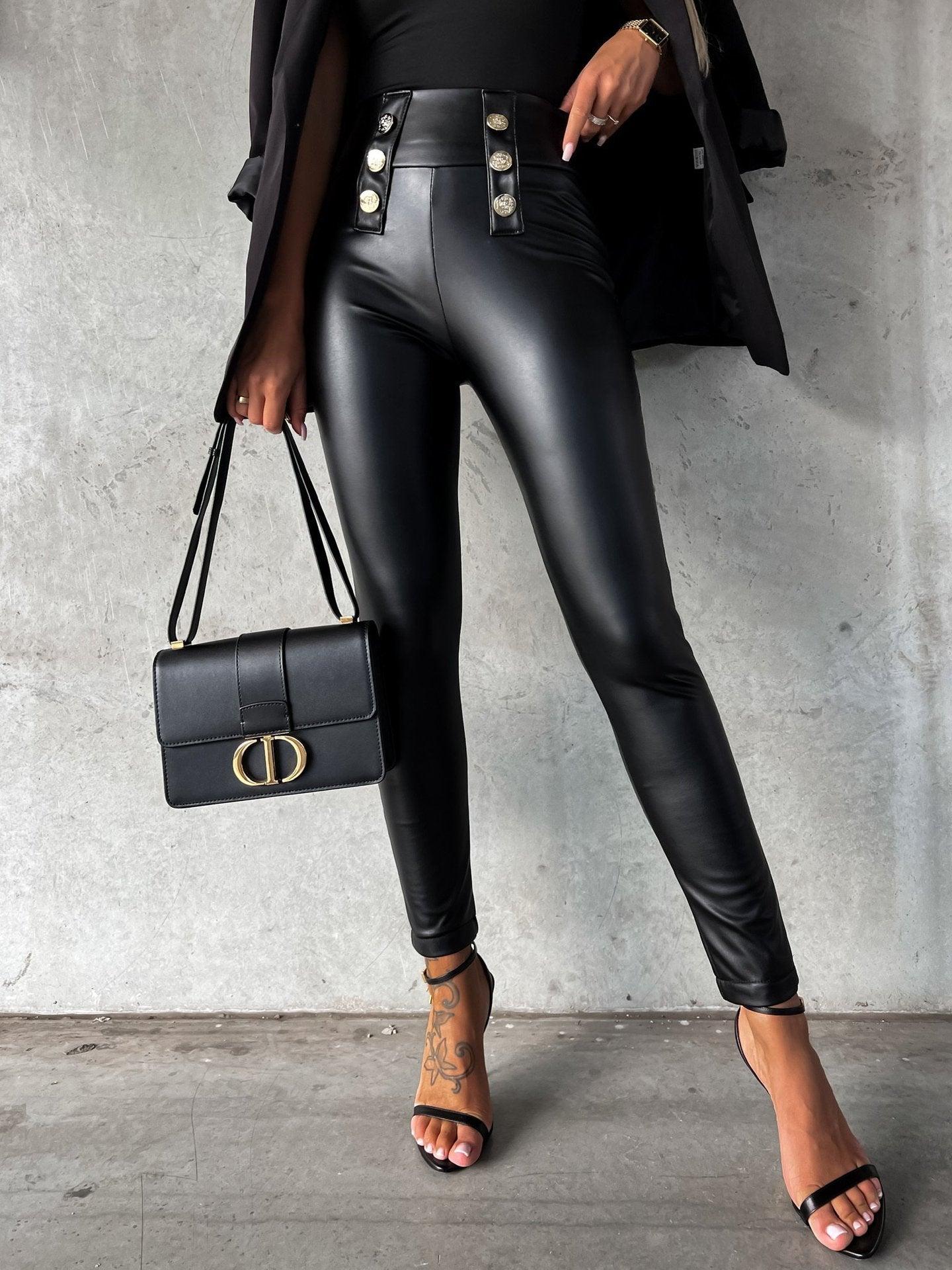 Tight Casual Faux Leather Pants - ForVanity 