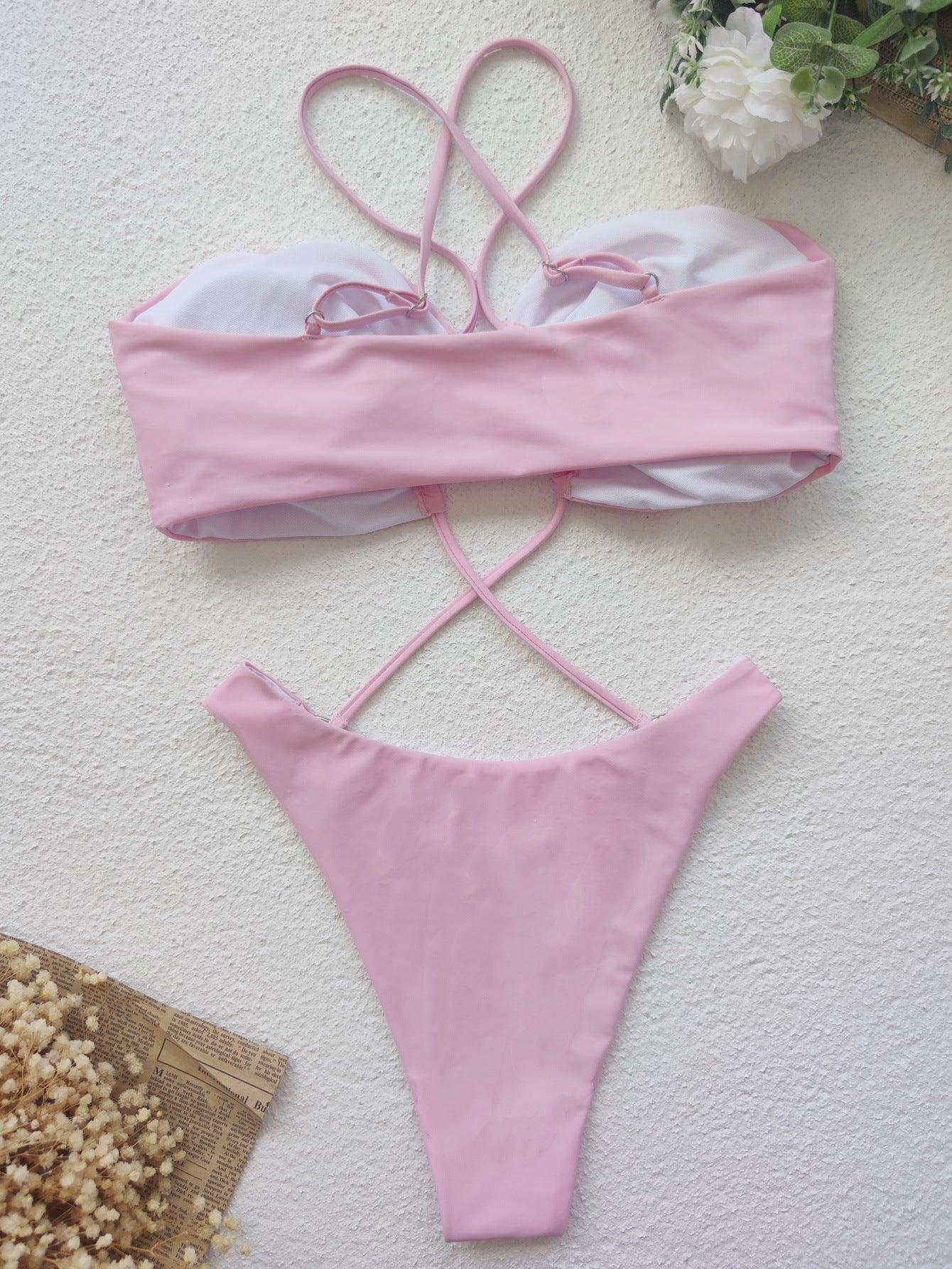 Stylish Solid One-Piece Tied Swimsuit - ForVanity women's lingerie, women's swimwear Swimwear
