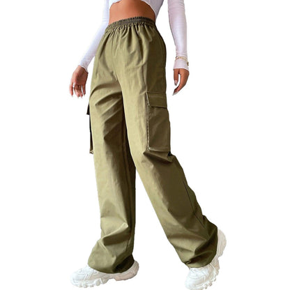 Solid Color High Waist Flip Pocket Pants - ForVanity 