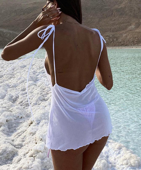 Sophisticated Summer Solid Color Micro Transparent Dress - ForVanity Beachwear, dress, Summer, Vacation Dress Vacation Dress